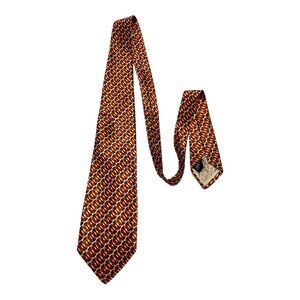 Vintage Arrow Mid-Century Mod Necktie – Brown & Red Geometric Print – Made in US